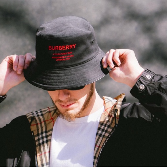 Burberry Logo Cotton Leather Bucket Hat - Picture 2 of 6